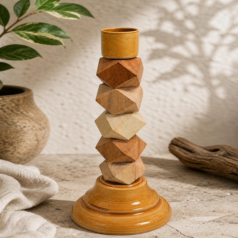 Wooden Candle Stand Holder - Material: Wood