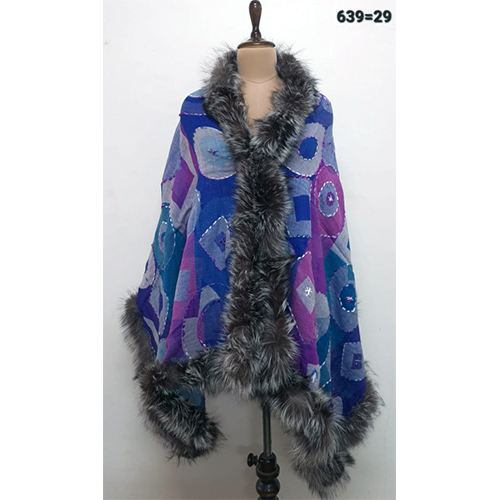 Pure Wool Jamawar 4 Side Recycled Fur Trim Stoles