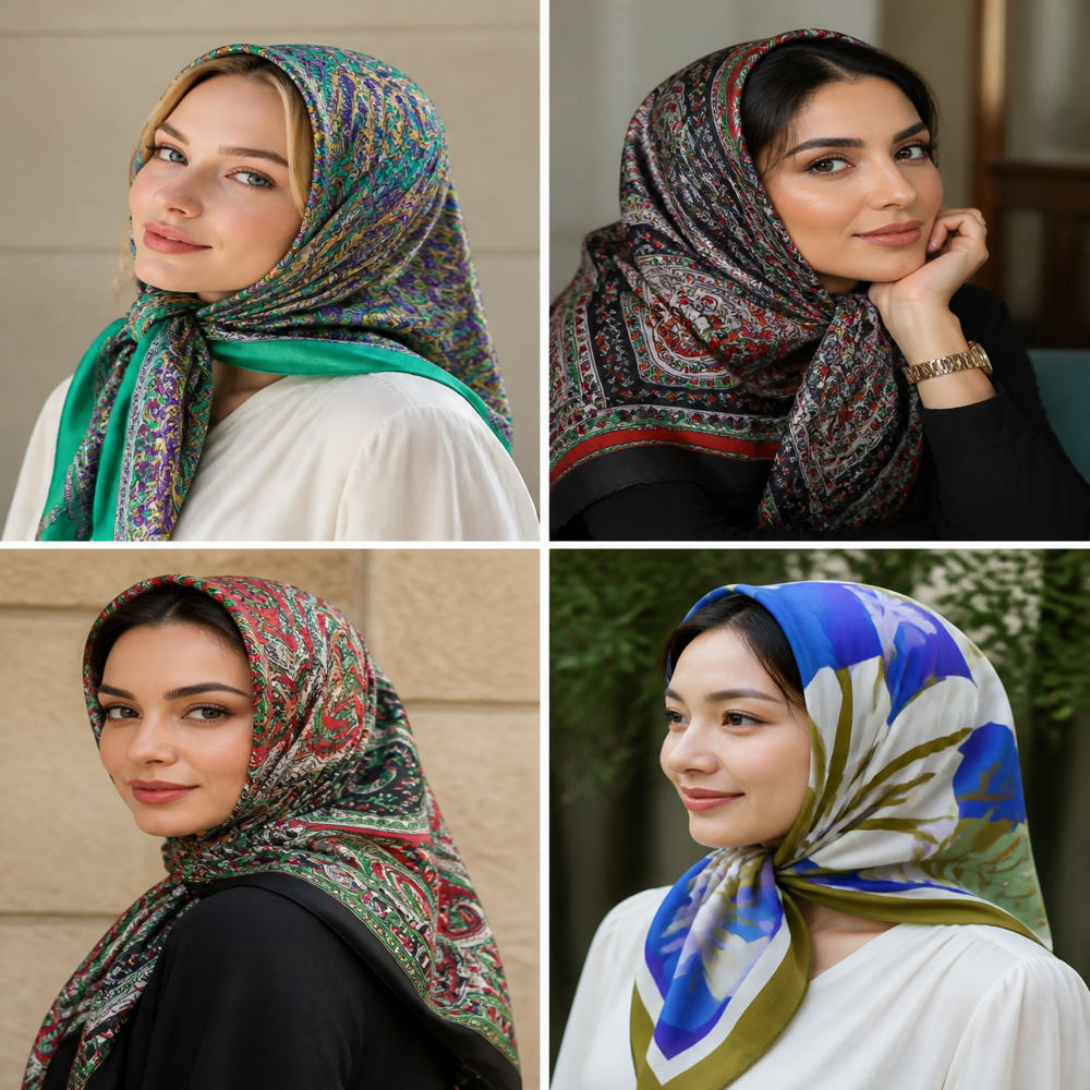 100% Silk Printed Square Scarves
