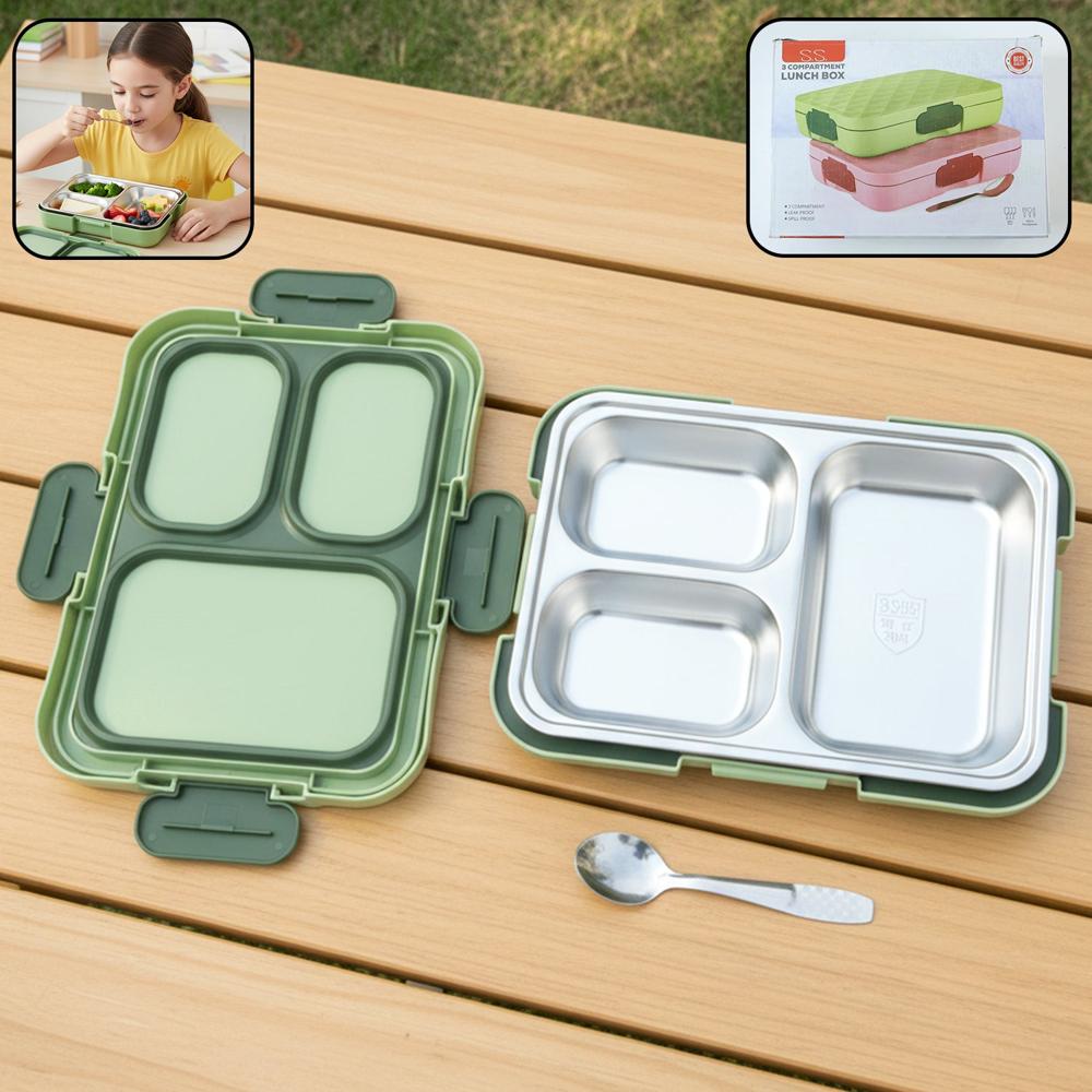 Fresca Stainless Steel 3 Compartment Lunch Box (1 Pc) - Color: Mix