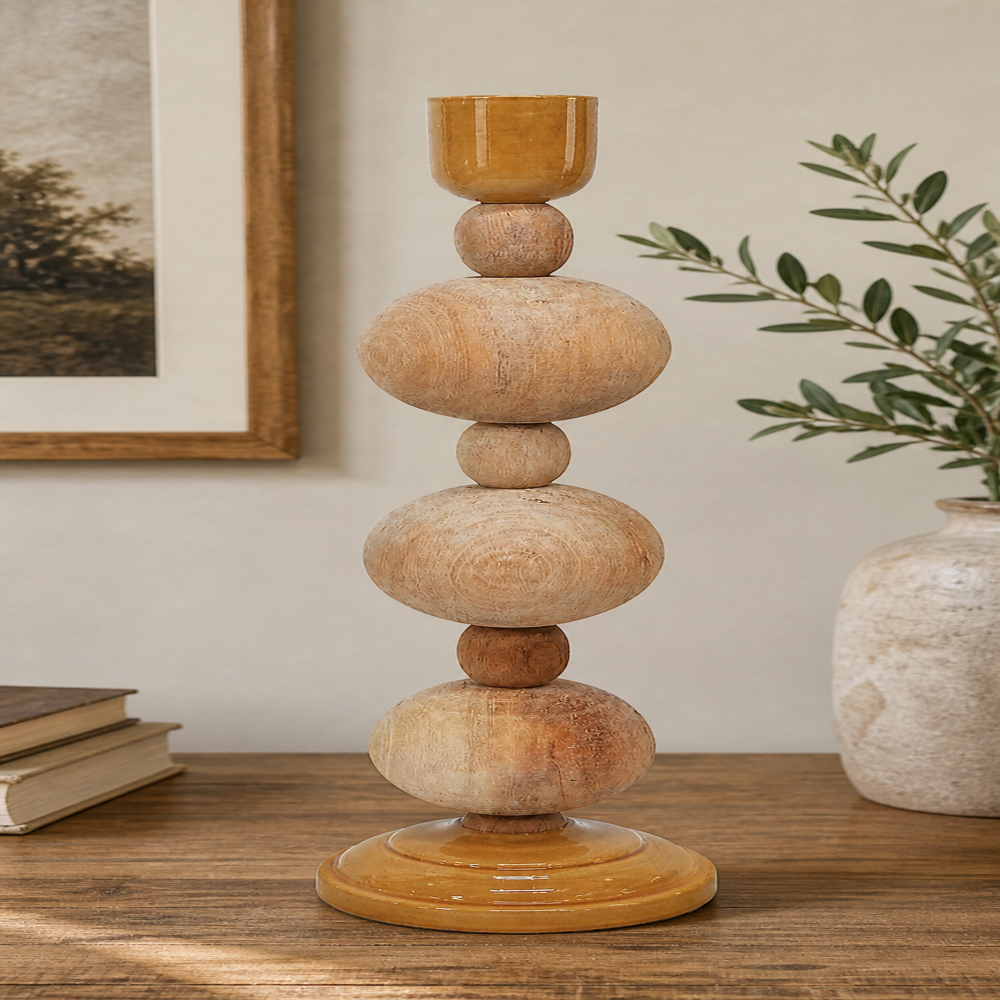 Wood candle stand holder