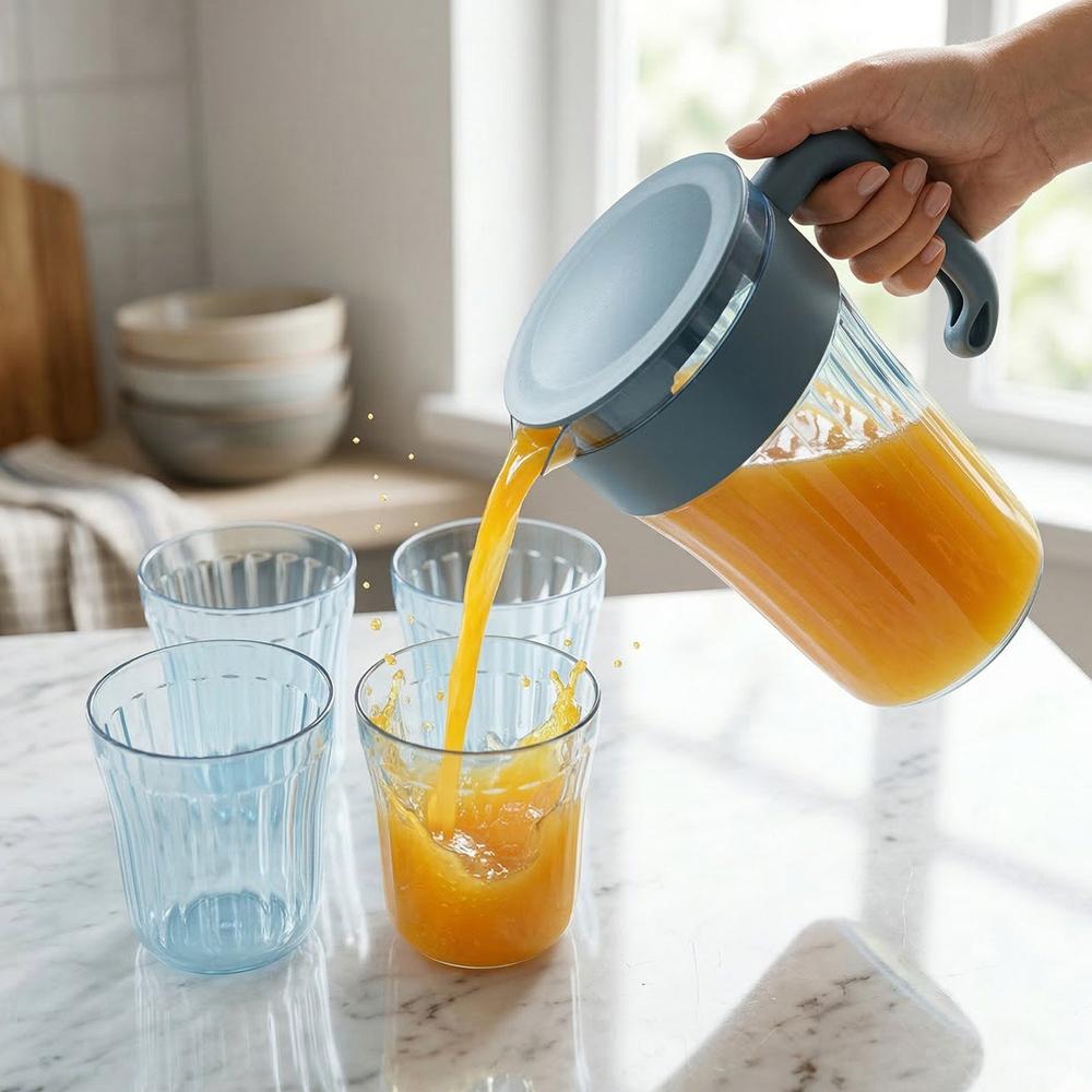 Multipurpose Plastic Water Juice Serving Jug With 4 Drinking Glasses Set (1 Set) - Color: Mix