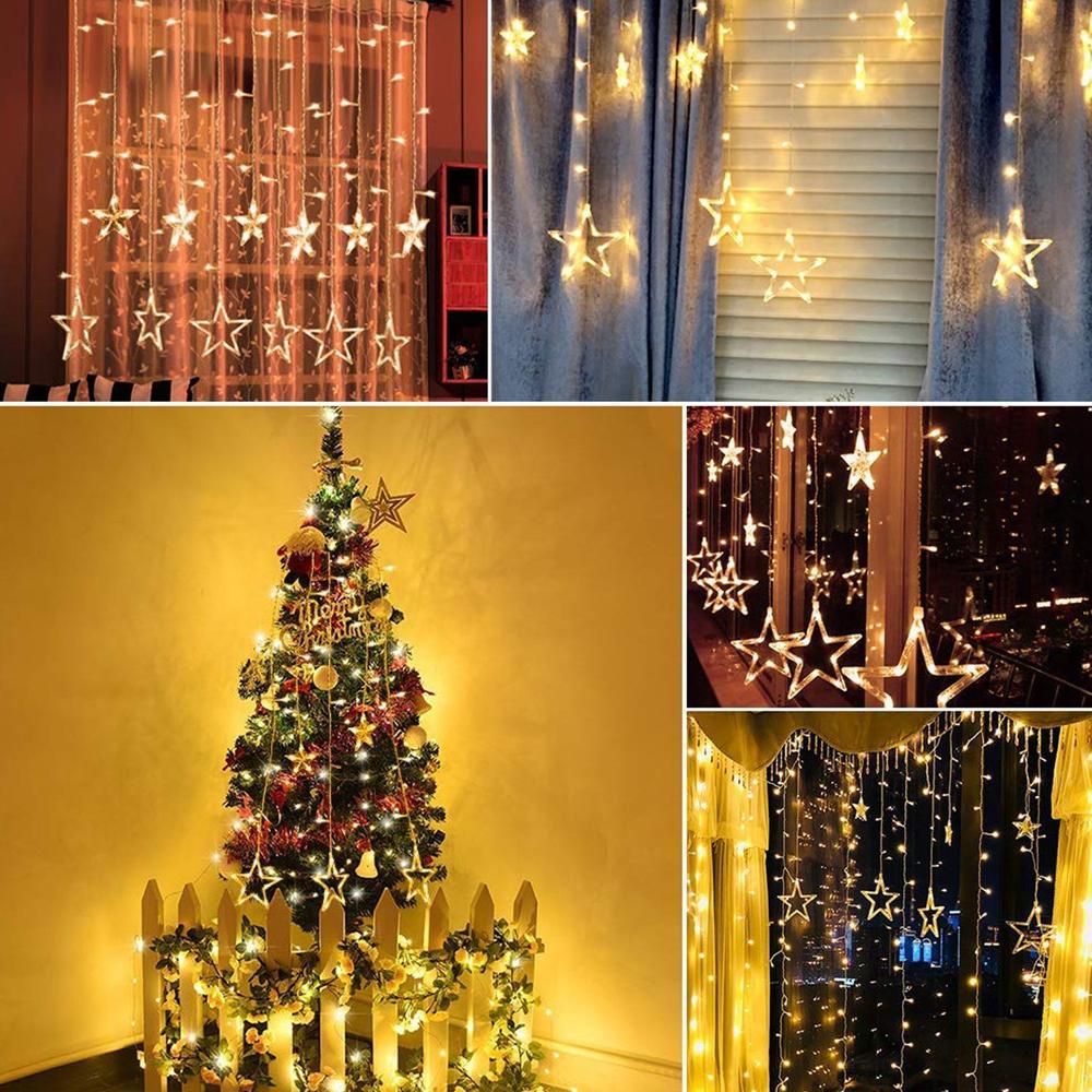 12 Stars Curtain String Lights 8 Flashing Modes For Festival Decoration - Color: Mix
