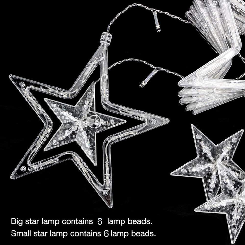 12 Stars Curtain String Lights  8 Flashing Modes for Festival Decoration