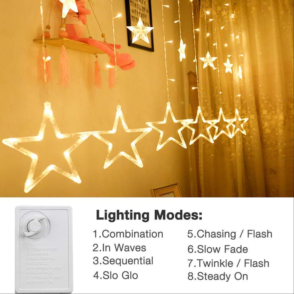 12 Stars Curtain String Lights  8 Flashing Modes for Festival Decoration