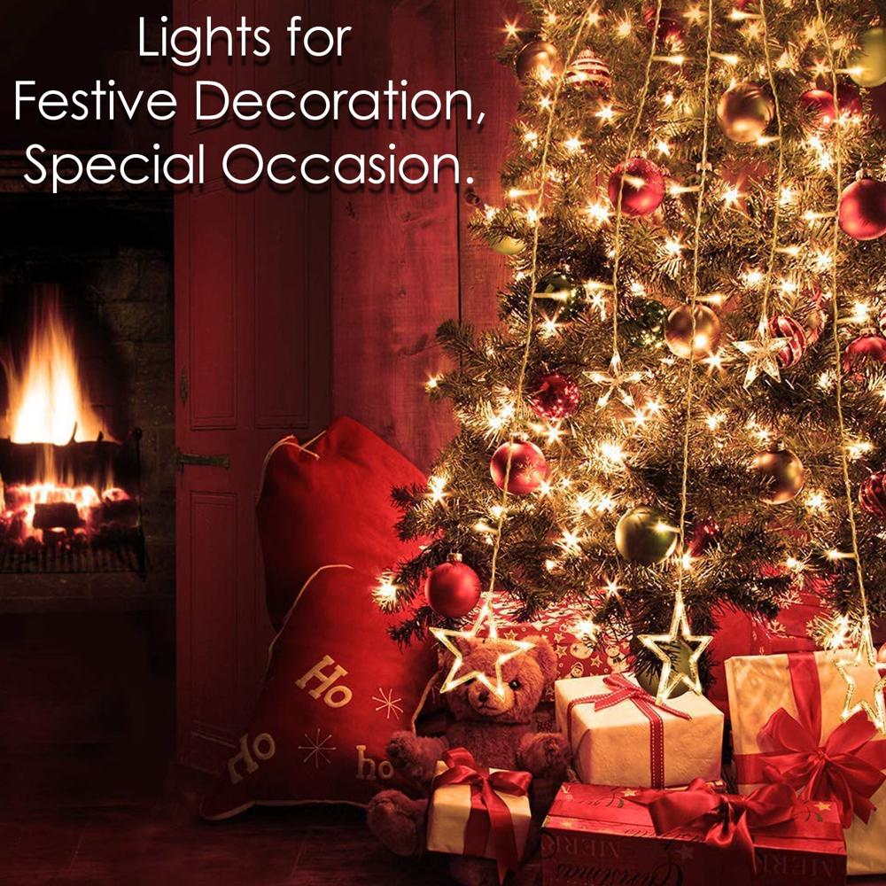 12 Stars Curtain String Lights  8 Flashing Modes for Festival Decoration