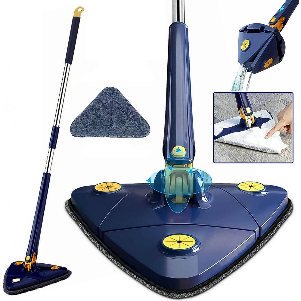 360 Rotatable Mop Triangle Mop With Long Handle (1 Pc / 113 Cm) - Color: Mix