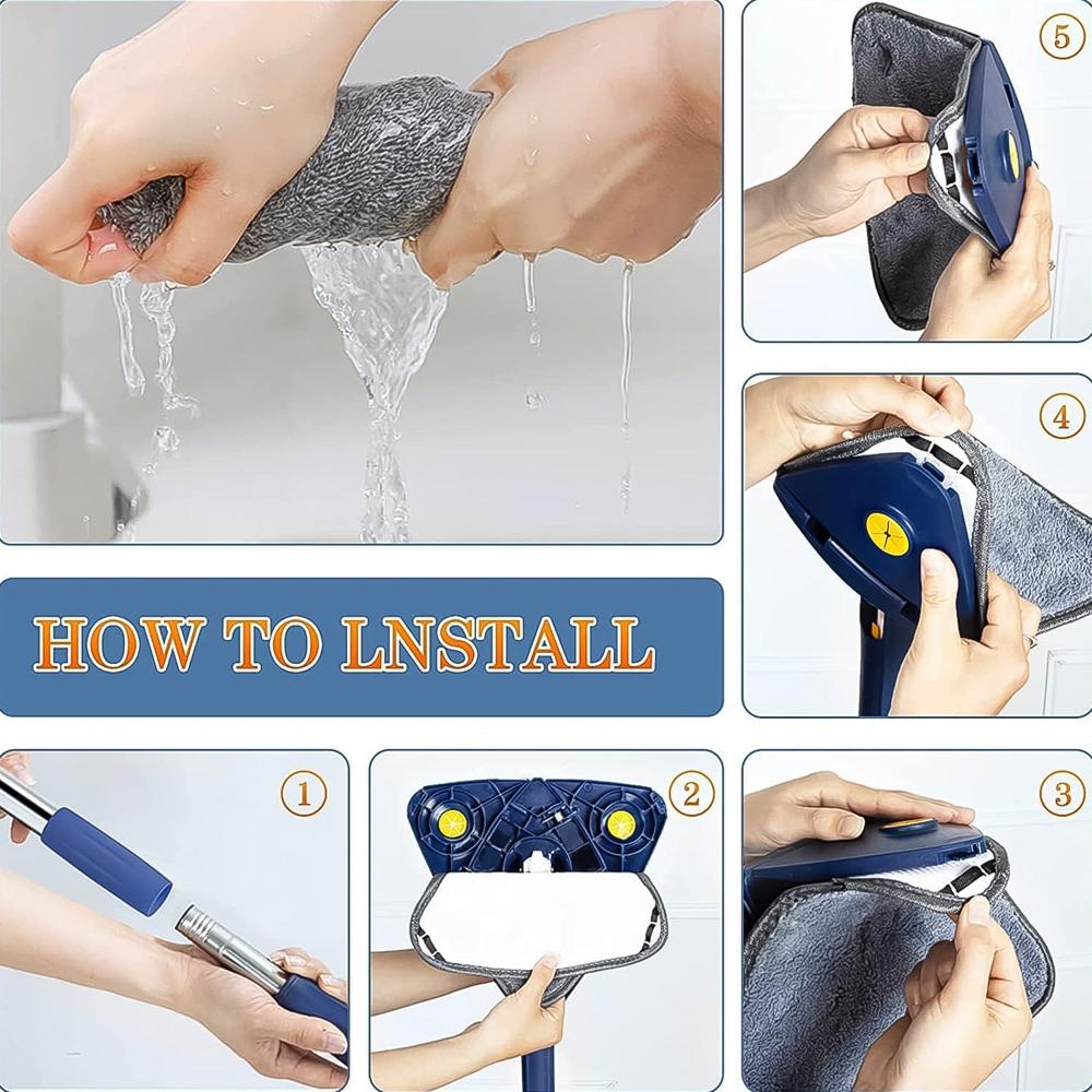 360 Rotatable Mop Triangle Mop with Long Handle (1 Pc / 113 Cm)