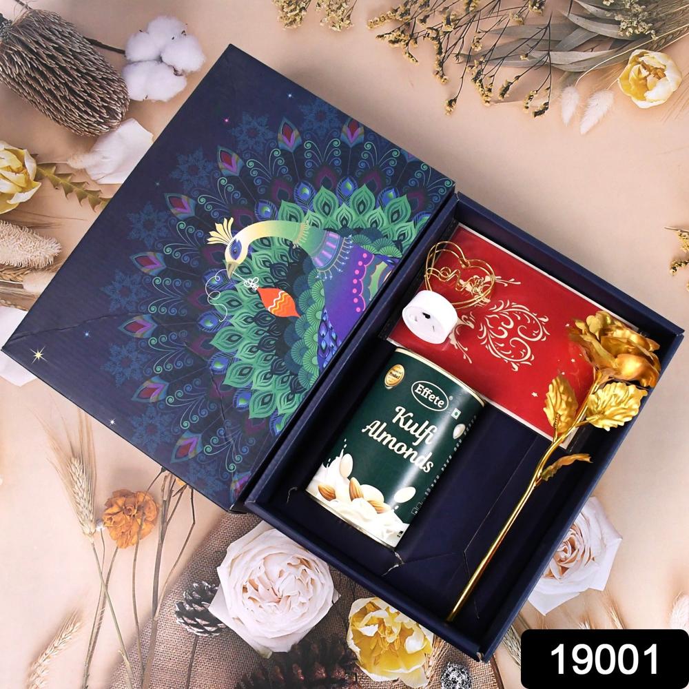 Valentines Day Love Set - Heart Light, Chocolates & Golden Flower Gift Box - Color: Mix