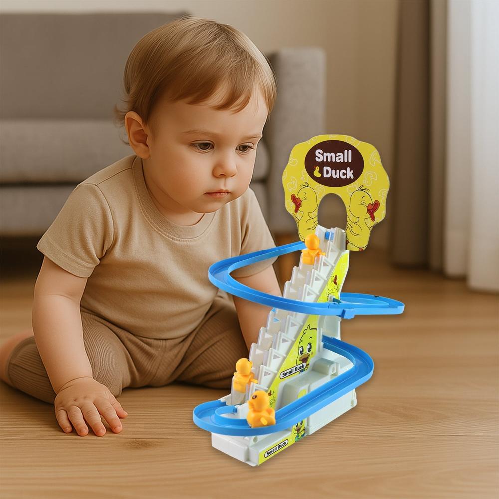 Lala Small Duck Climb Stairs Toy Roller Coaster Flashing Lights & Music (3 Ducks) - Color: Mix