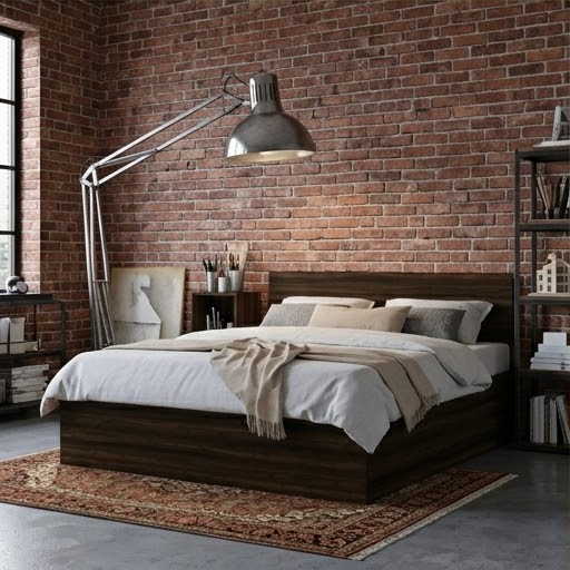 Solid Wooden Bed - Color: Brown