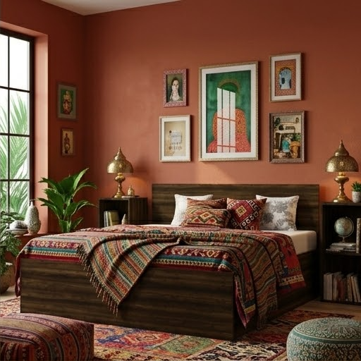 Solid Wooden Bed - Color: Brown