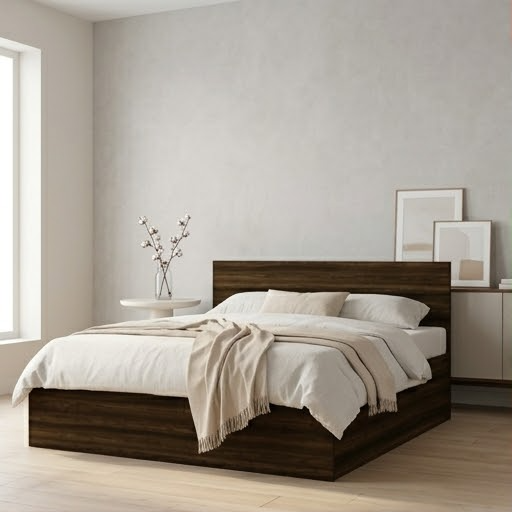 Solid Wooden Bed - Color: Brown