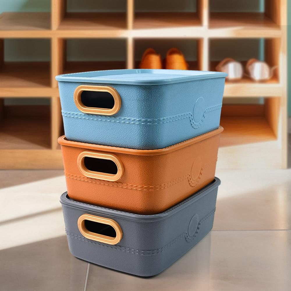 3-Piece Plastic Multipurpose Storage Basket Bin Set With Handle (3 Pcs Set) - Color: Mix
