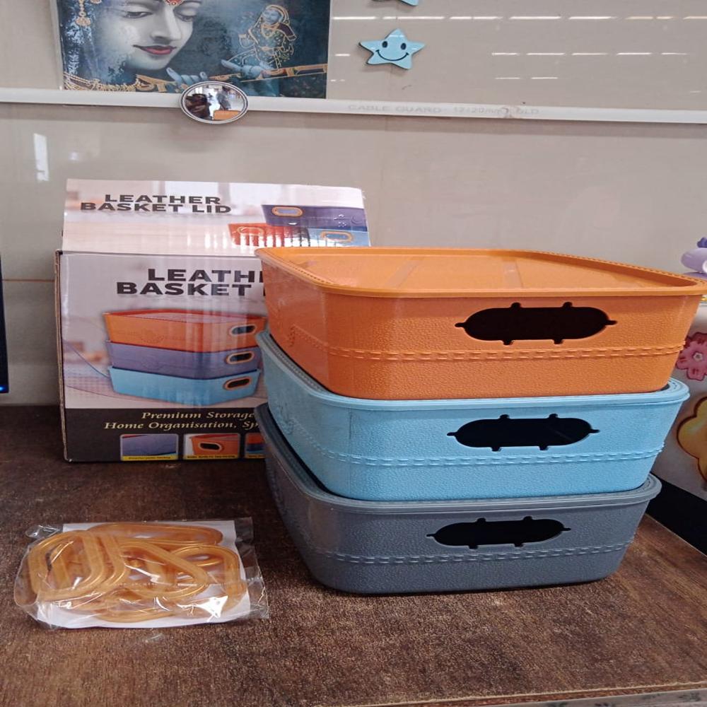 3-Piece Plastic Multipurpose Storage Basket Bin Set with Handle (3 Pcs Set)