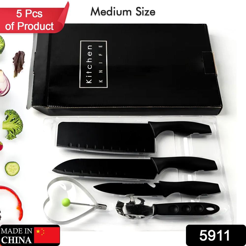 Stainless Steel Chef Knife Set, 5pc Kitchen Cutlery - Color: Mix