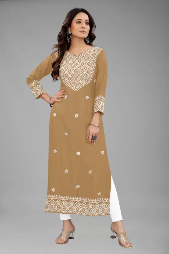 Ladies Embroidered Cotton Rayon Straight Kurta