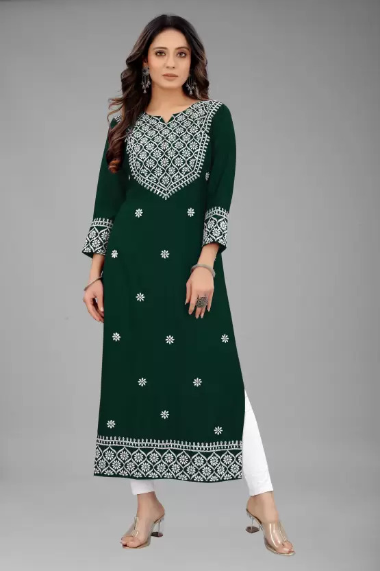 Ladies Embroidered Cotton Rayon Straight Kurta
