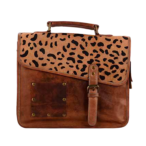 Leather Satchel Bag - Color: Brown & Tan