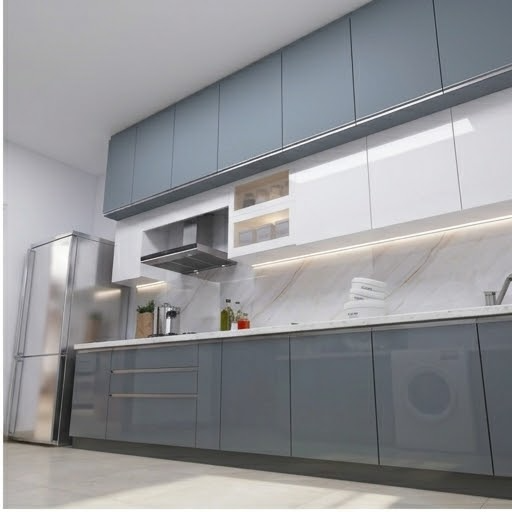 L Shaped Modular Kitchen - Solid Wood Design, Carpenter Assembly, Modern Gray Color, Durable Elegance For Functional Living Spaces