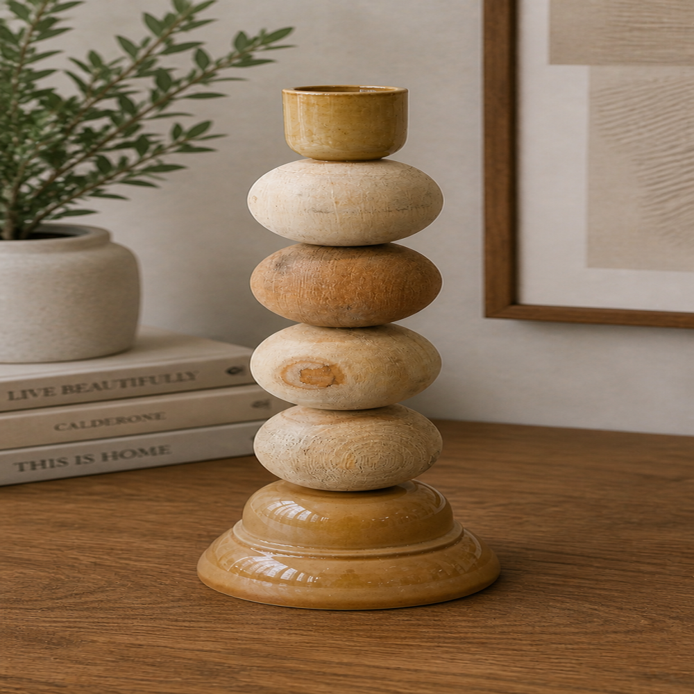 Wood candle stand holder