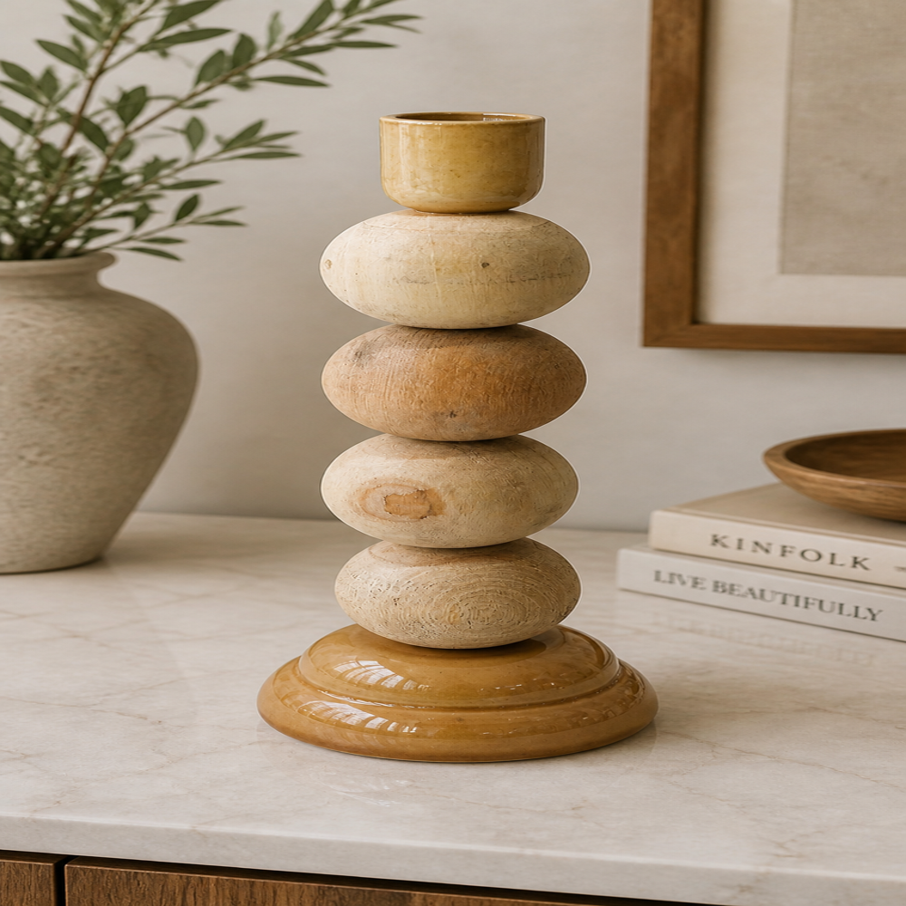 Wood candle stand holder