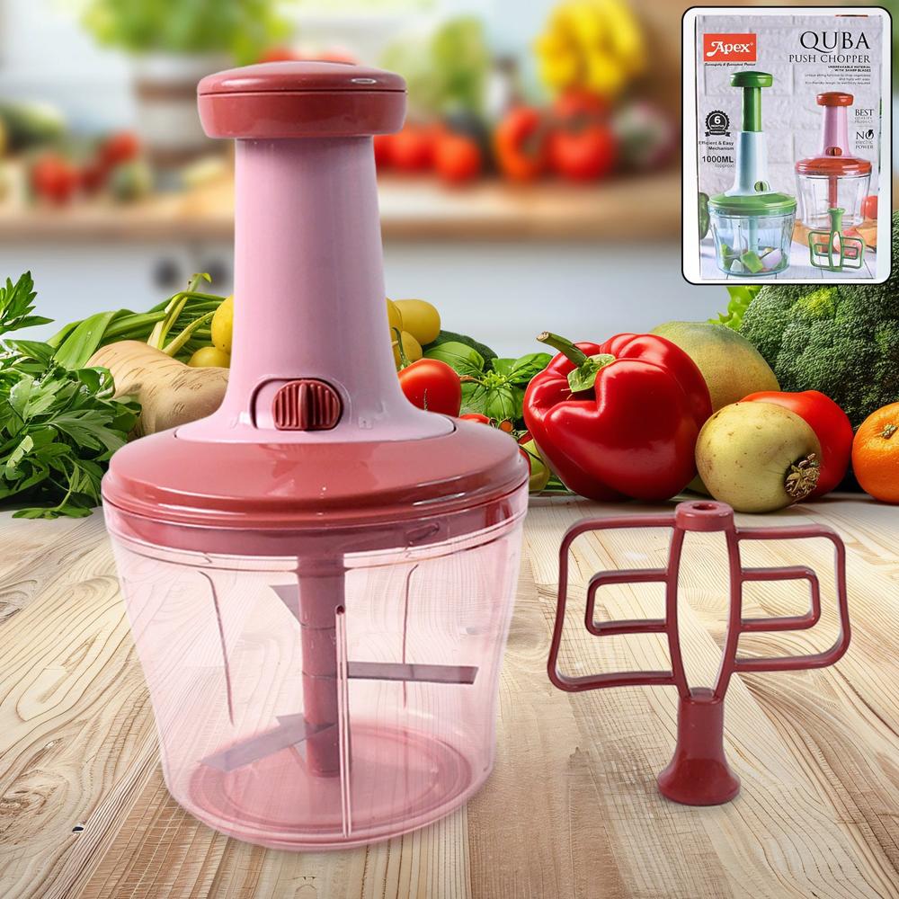 Apex Quba Push Chopper With Stainless Steel Blades (1000Ml) - Color: Mix