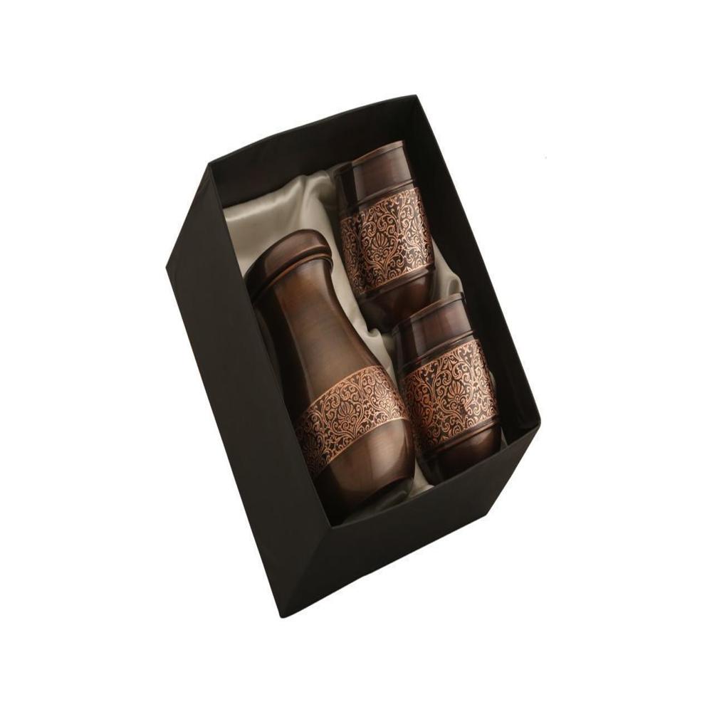 Copper Bottle With Two Glass Set Per Piece - Finish: Mirror Finish