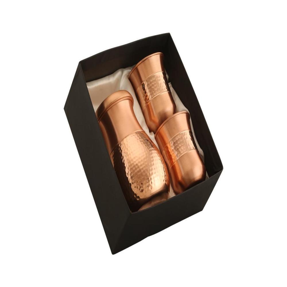 Copper Bottle With 2 Glass Serving Set Piece - Finish: Mirror Finish