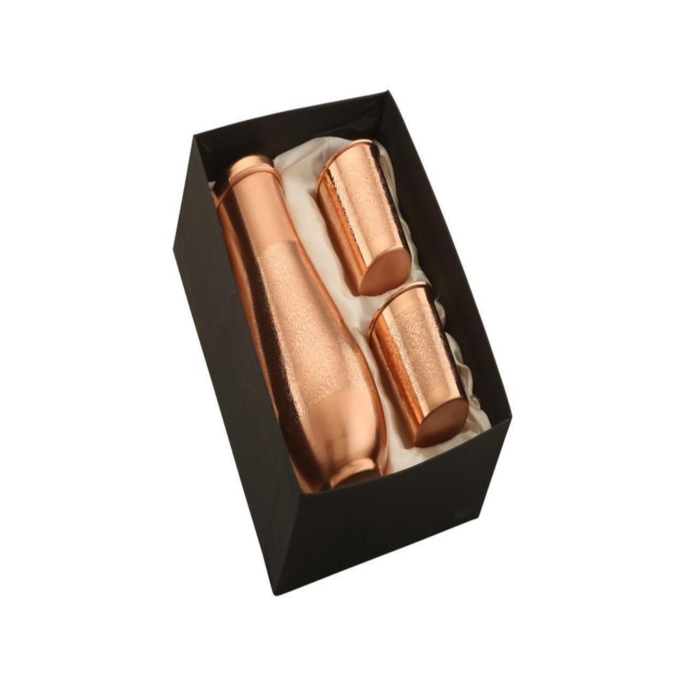 Copper Bottle with 2 Glass Serving Set Piece