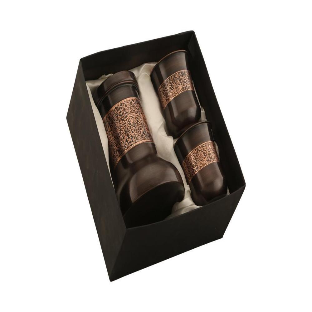 Copper Bottle with 2 Glass Serving Set Piece