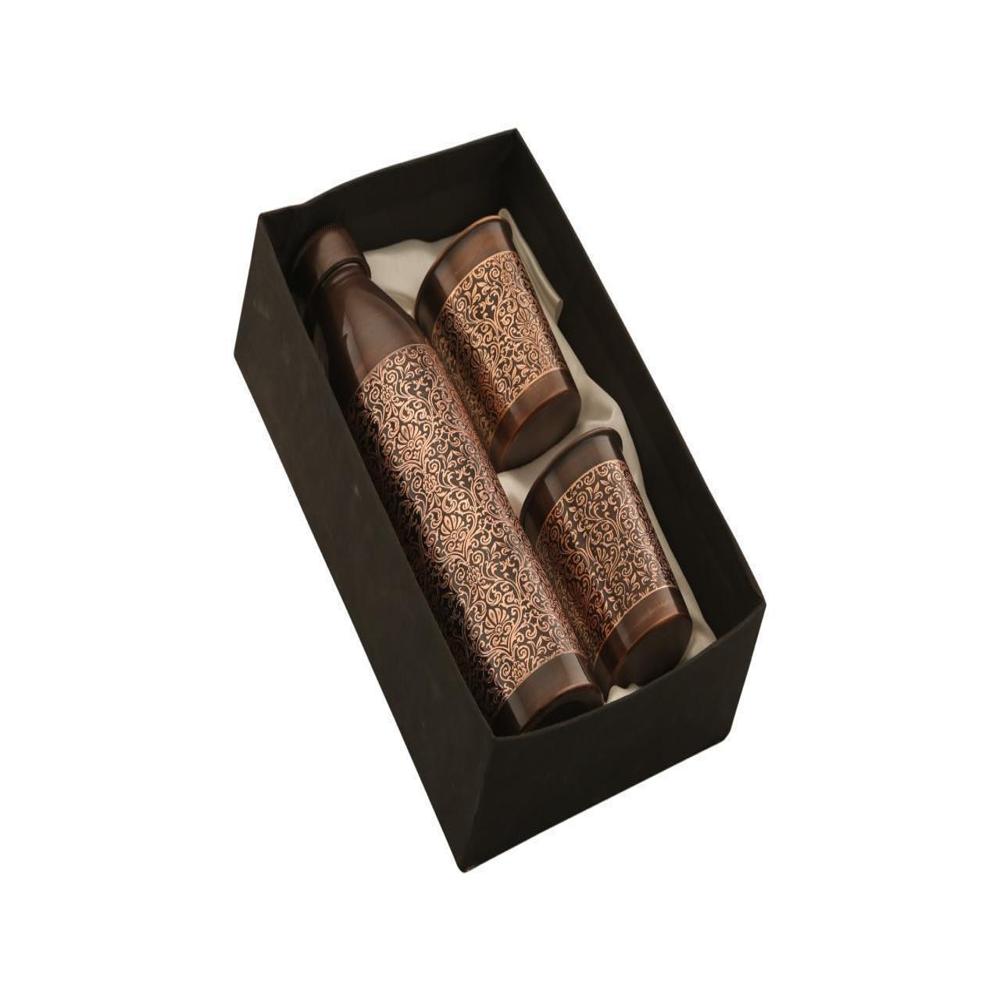 Copper Bottle with 2 Glass Serving Set Piece