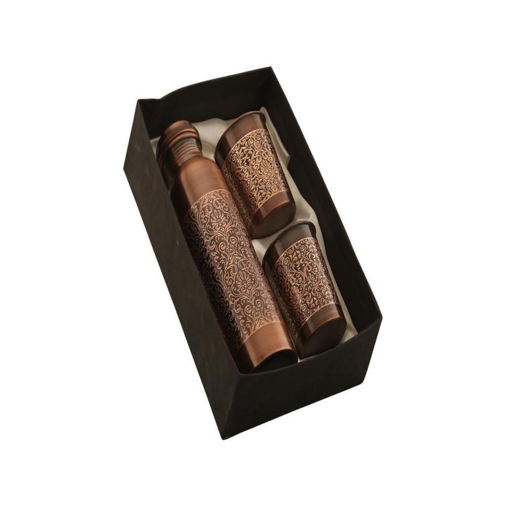 Copper Bottle with 2 Glass Serving Set Piece