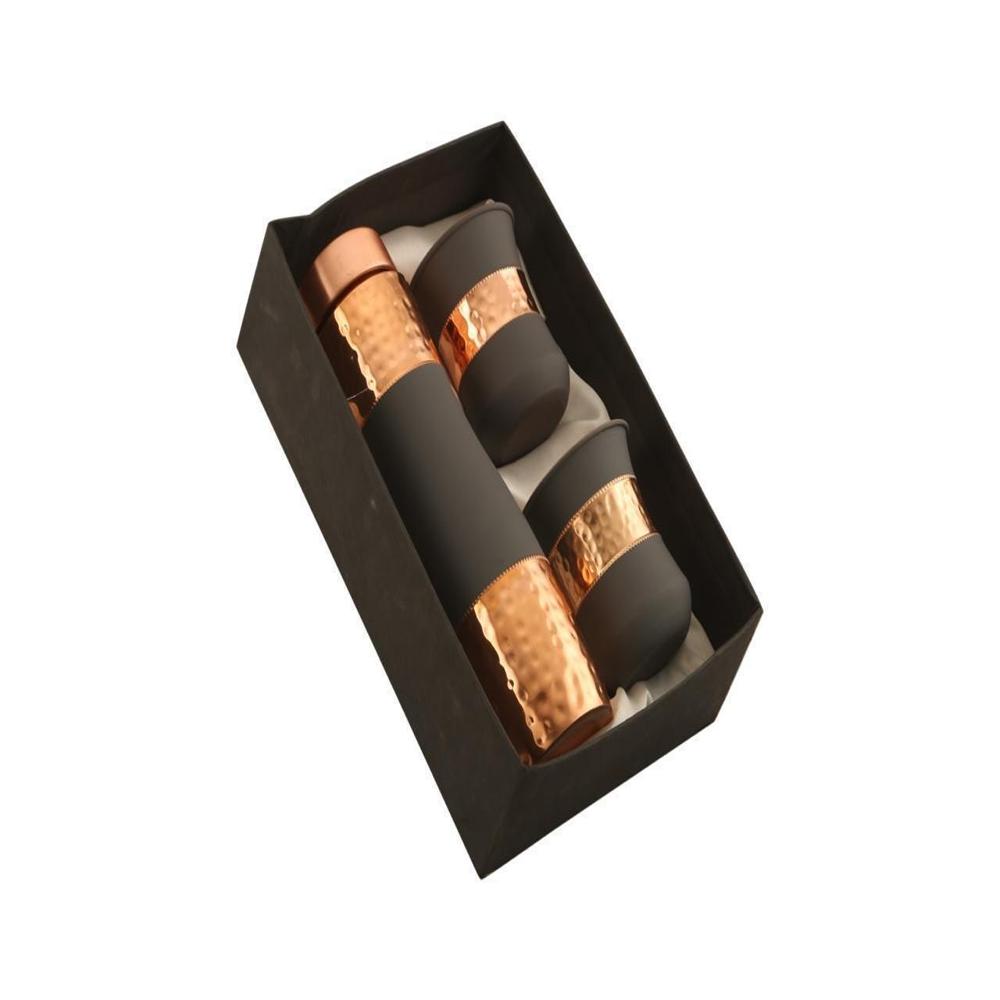 Copper Bottle with 2 Glass Set Single Piece Unit