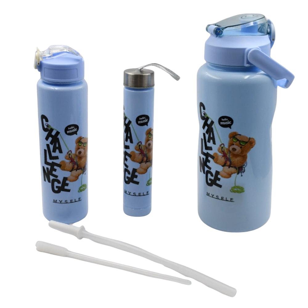 Plastic Water Bottle Set  BPA-Free, Leak-Proof, Cartoon Design Kids & Gym (3 Pc Set)