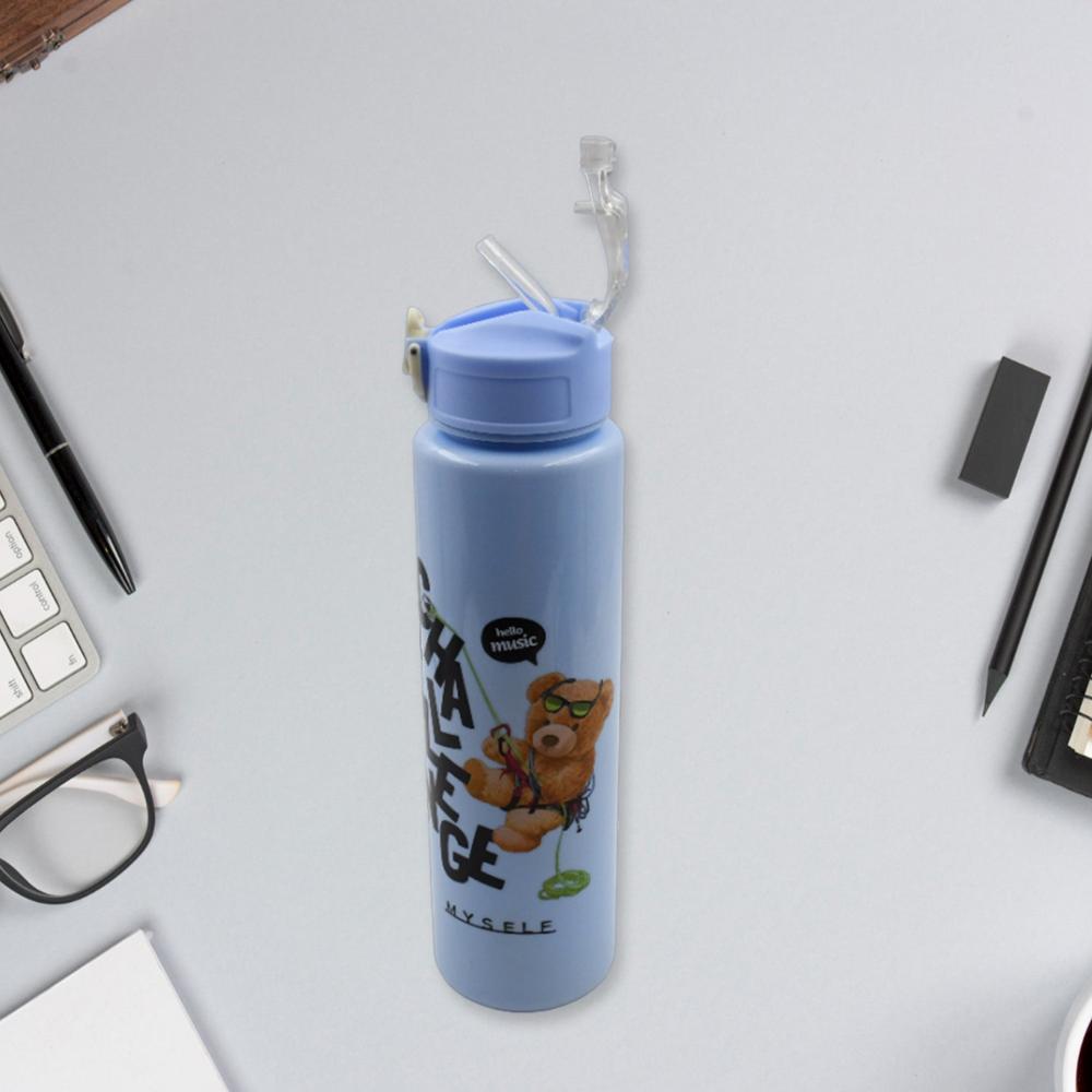 Plastic Water Bottle Set  BPA-Free, Leak-Proof, Cartoon Design Kids & Gym (3 Pc Set)