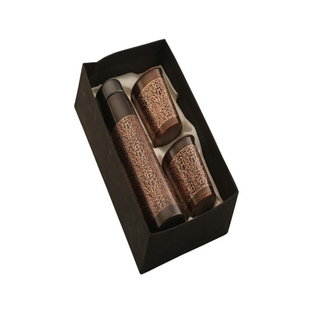Copper Bottle with Two Glass Set Unit