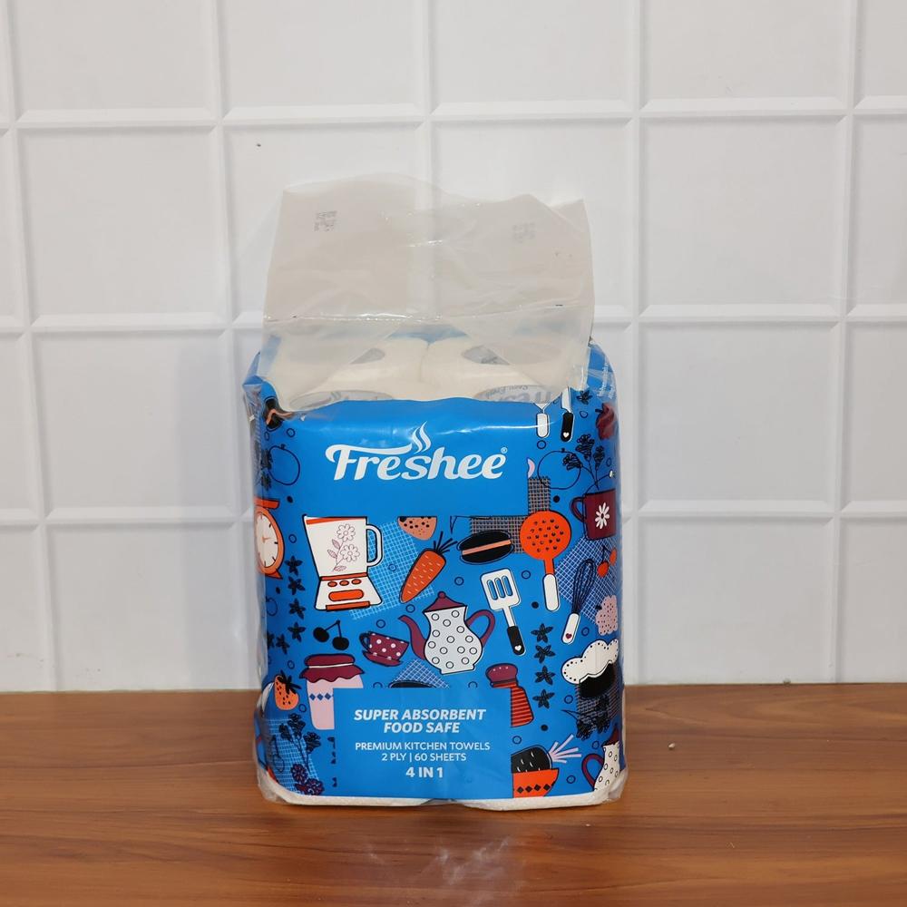 Freshee Super-Absorbent Kitchen Roll 4-in-1 Paper (4 Rolls  60 Sheets = 240 Sheets)