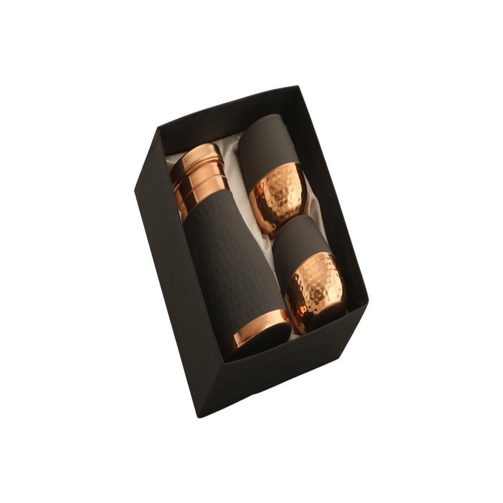 Copper Bottle With 2 Glass Set One Piece Combo - Finish: Mirror Finish