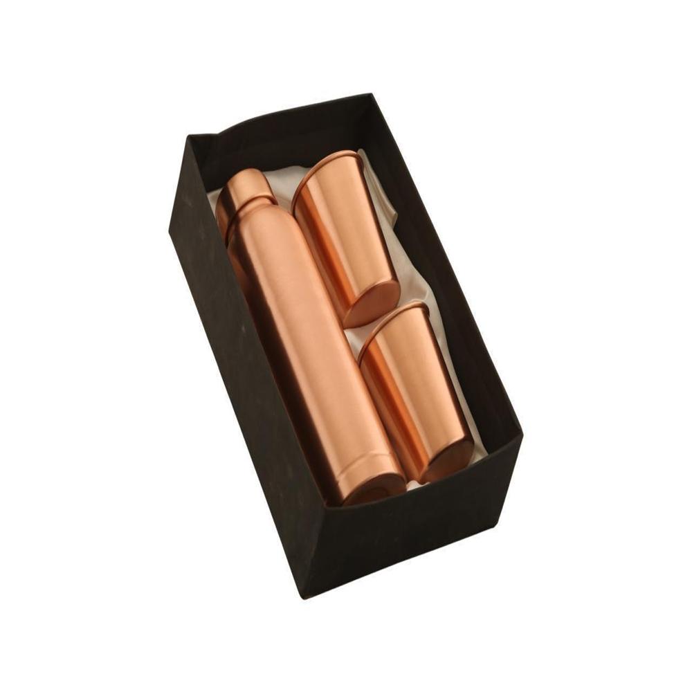 Copper Bottle with 2 Glass Set Piece Unit