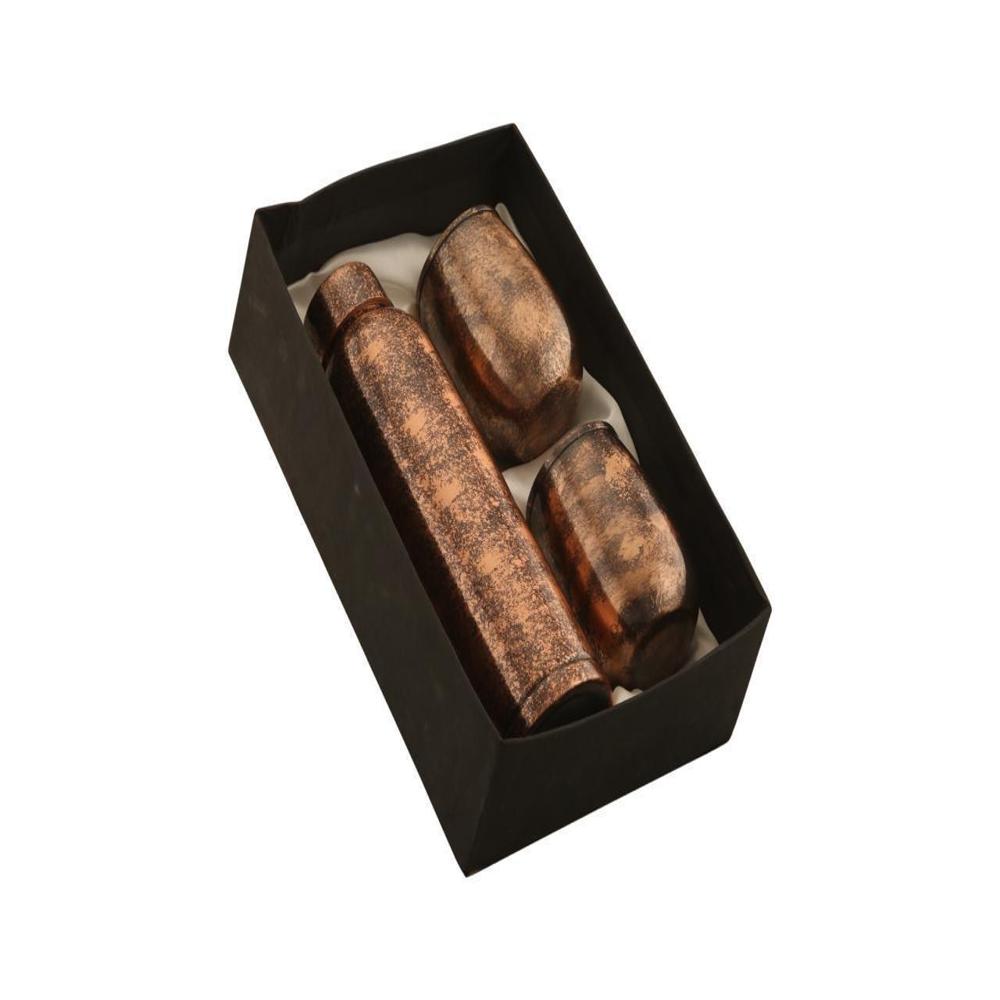 Copper Bottle With Two Glass Set Individual Unit - Finish: Mirror Finish