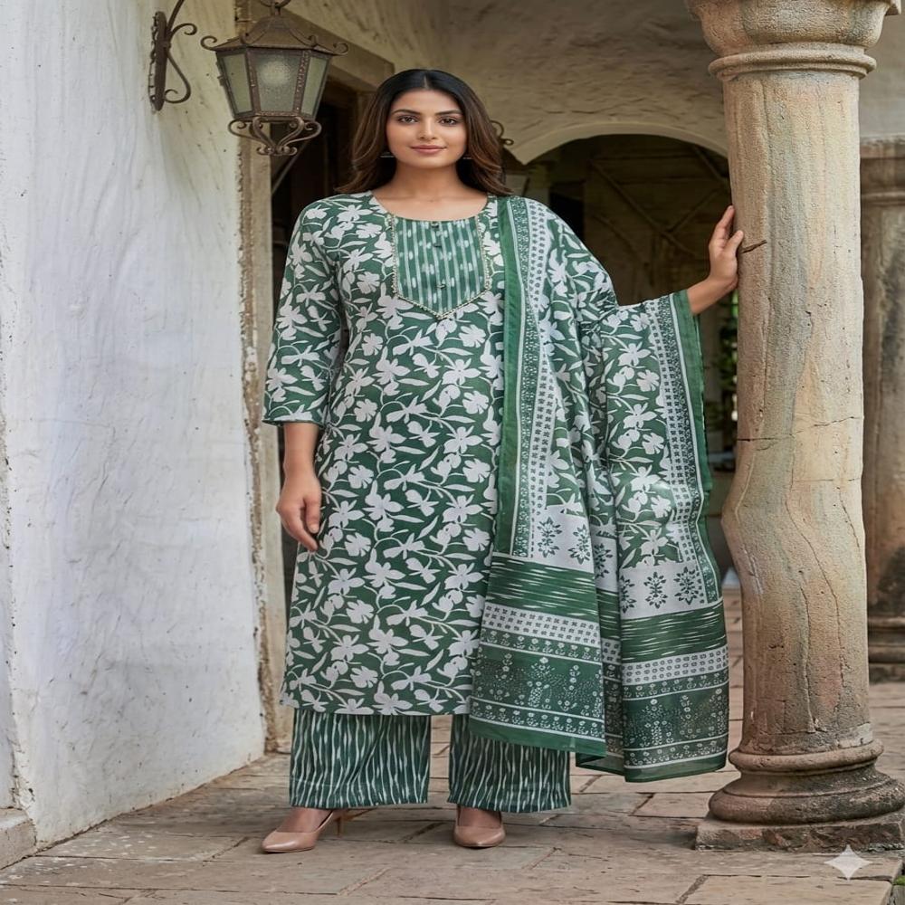 cotton ladies 3 piece suit
