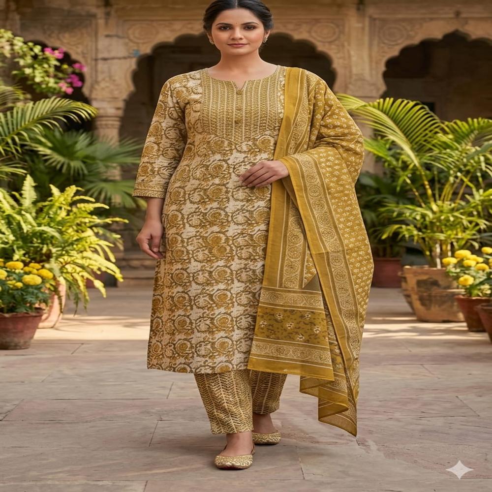 cotton ladies 3 piece suit
