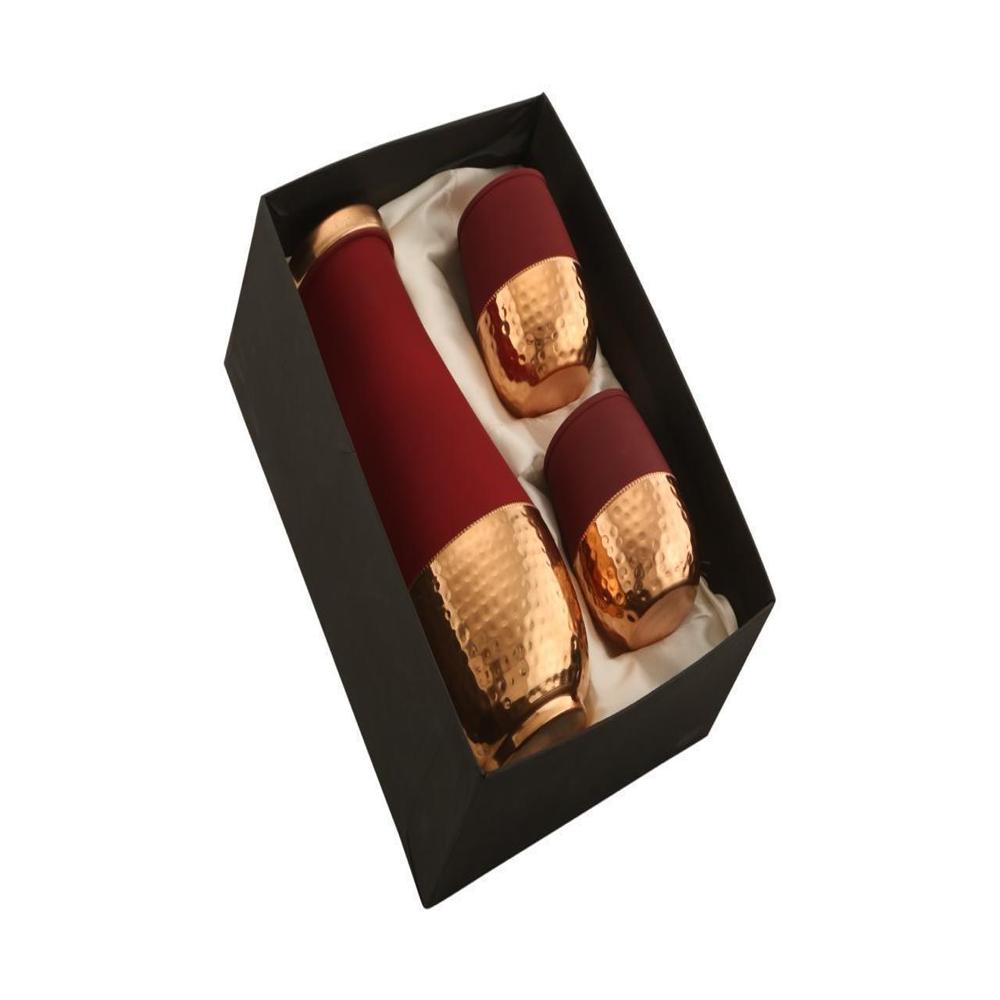 Copper Bottle with Two Glass Set One Piece