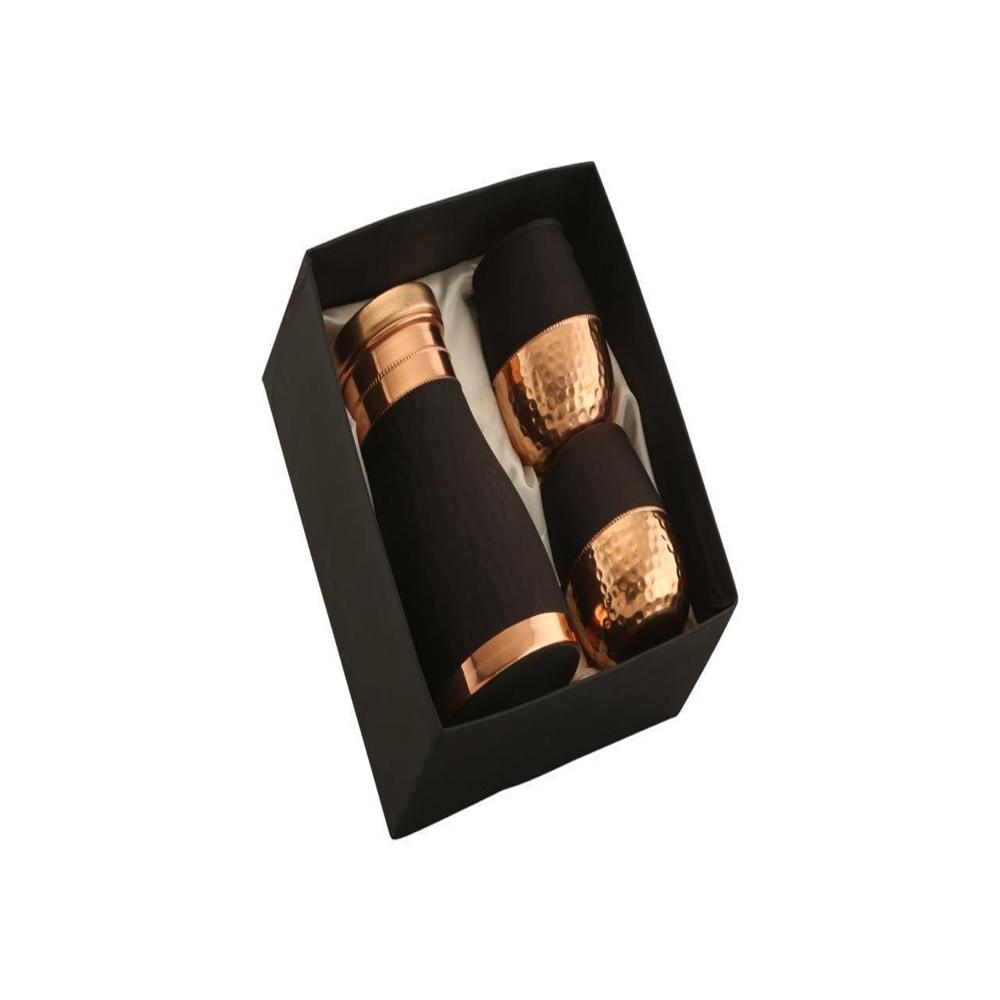 Copper Bottle with Two Glass Set One Piece