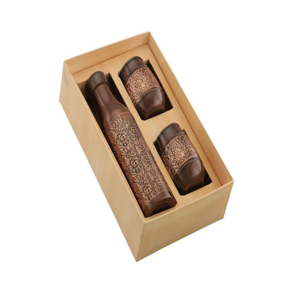 Royal Sip Copper Bottle With 2 Glass Set - Finish: Mirror Finish