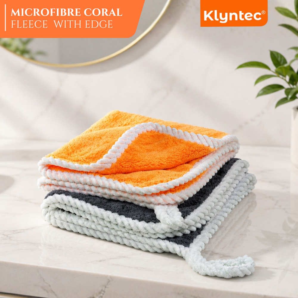 Klyntec 550 GSM Coral Fleece Microfiber Cloth With Edge (40x40 cm)