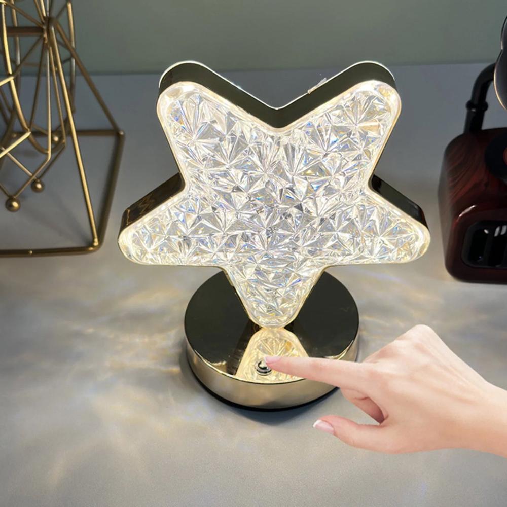 Star Crystal Diamond Touch Lamp  USB Rechargeable, 3-Way Dimmable