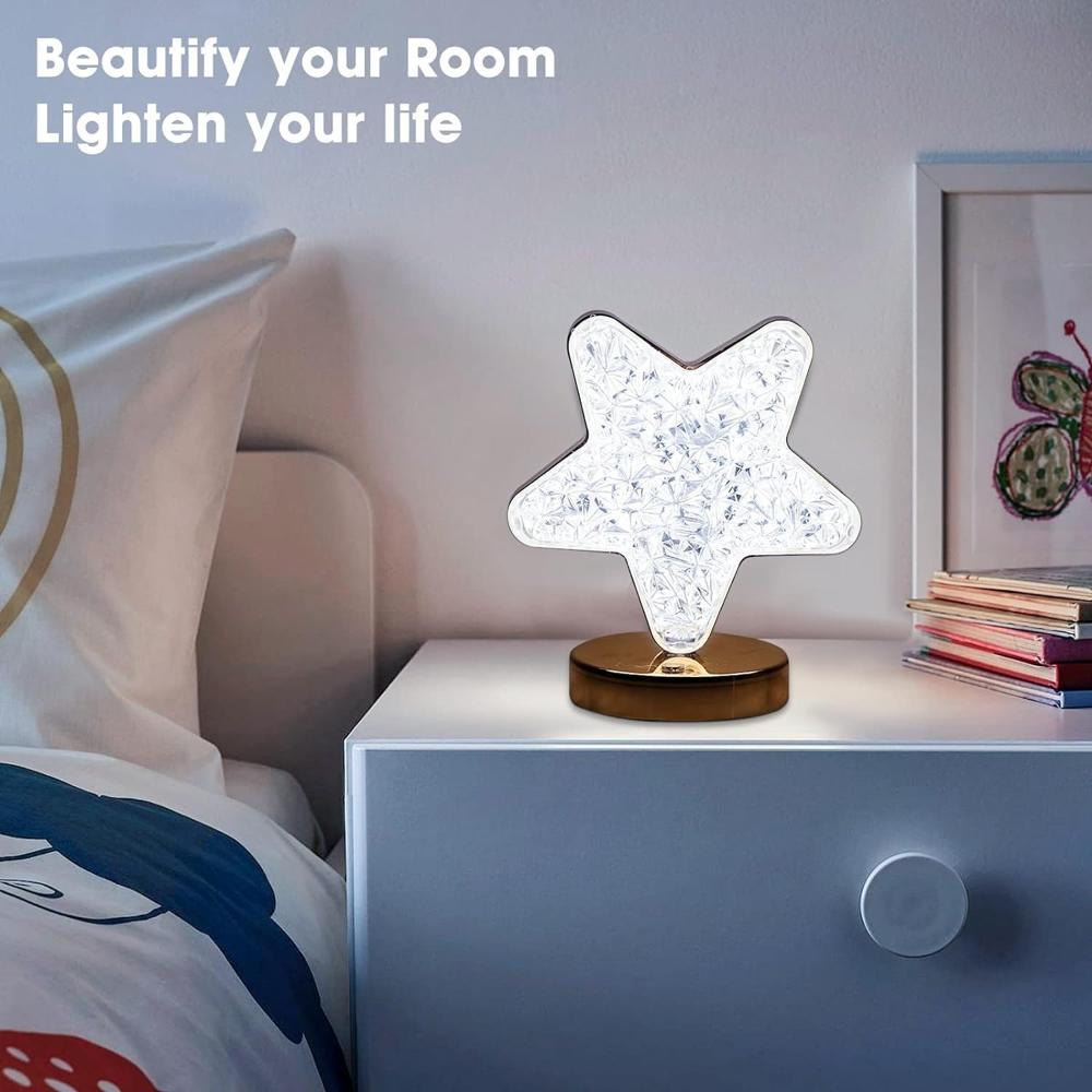 Star Crystal Diamond Touch Lamp  USB Rechargeable, 3-Way Dimmable
