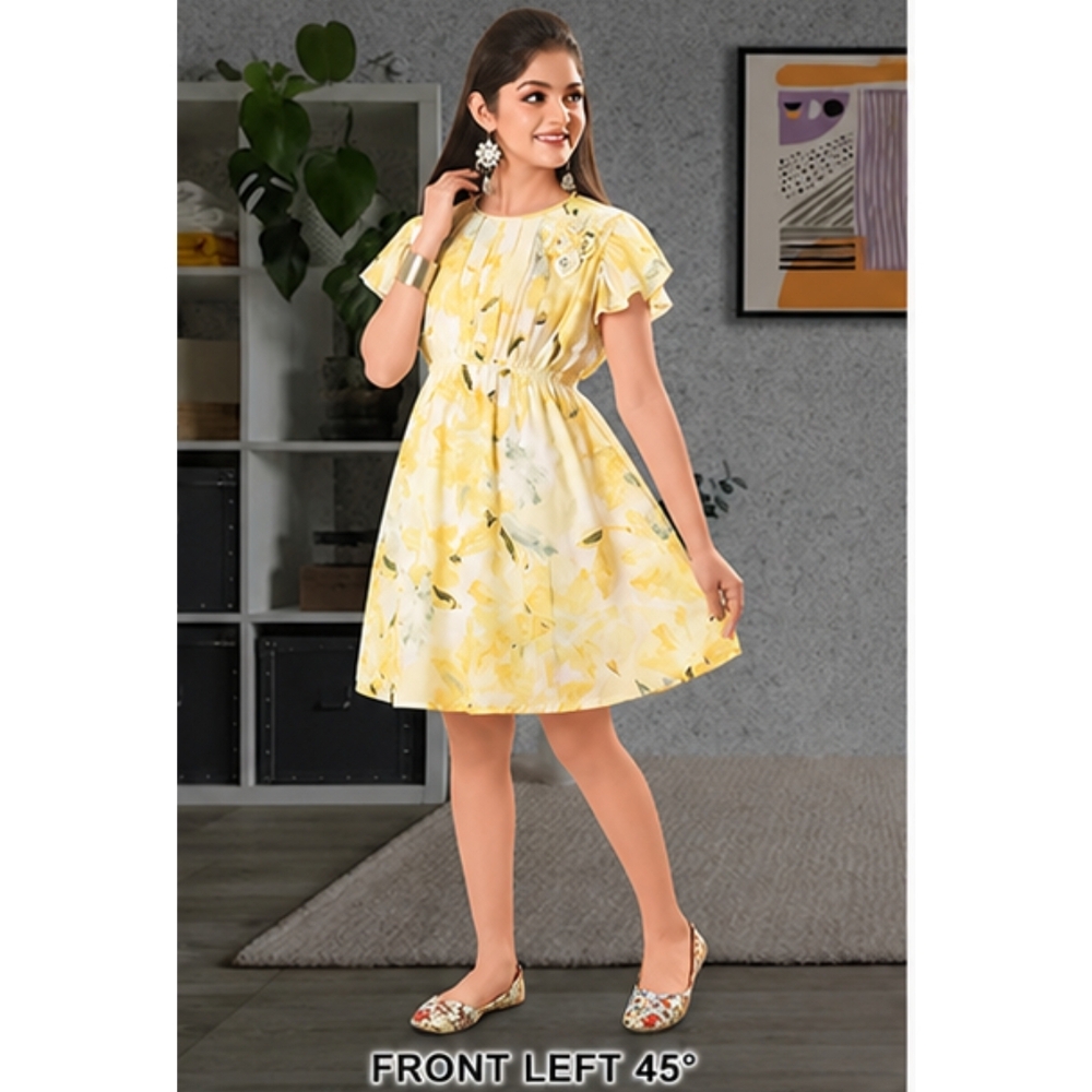 Girls Frock One Piece Dress - Printed Trendy Design With Short Sleeves For Summer | Washable Fabric, Perfect For Playtime